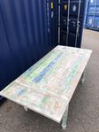 rustikt bohemiskt matbord + iläggsskivor (leverans)