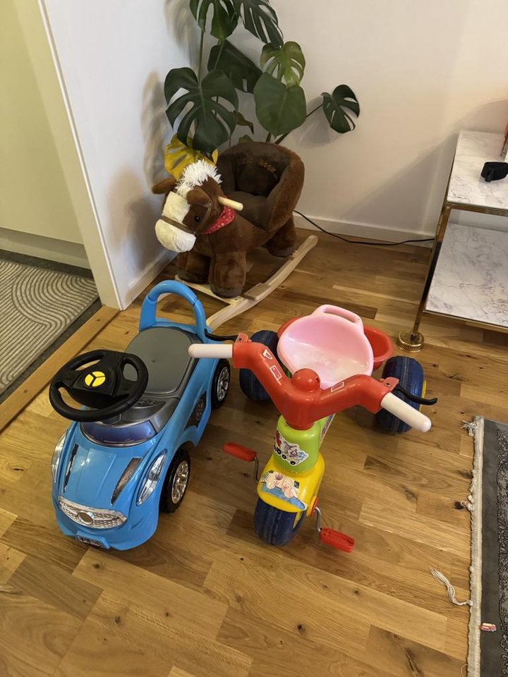 Gunghäst, bil, cykel, en påse...