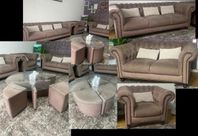 Chesterfield Classic Soffgrupp + Glass Bord+4sit pall