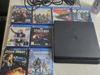 Playstation 4 slim + 2handkontroĺler + 8 Spel