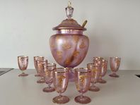 Fynd! Välkomstdrink skål med lock och 10 glas på fot