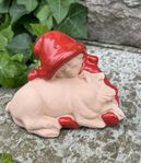 Jie Keramik. Tomte med Gris. Ewa Jarenskog. Vintage. 